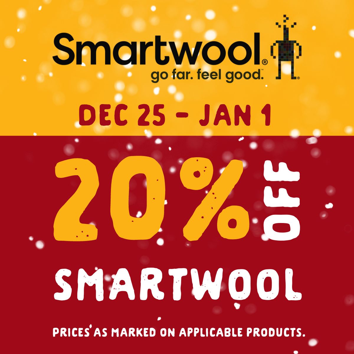 20% off Smartwool from December 25 until January 1. Prices as marked on applicable products.
