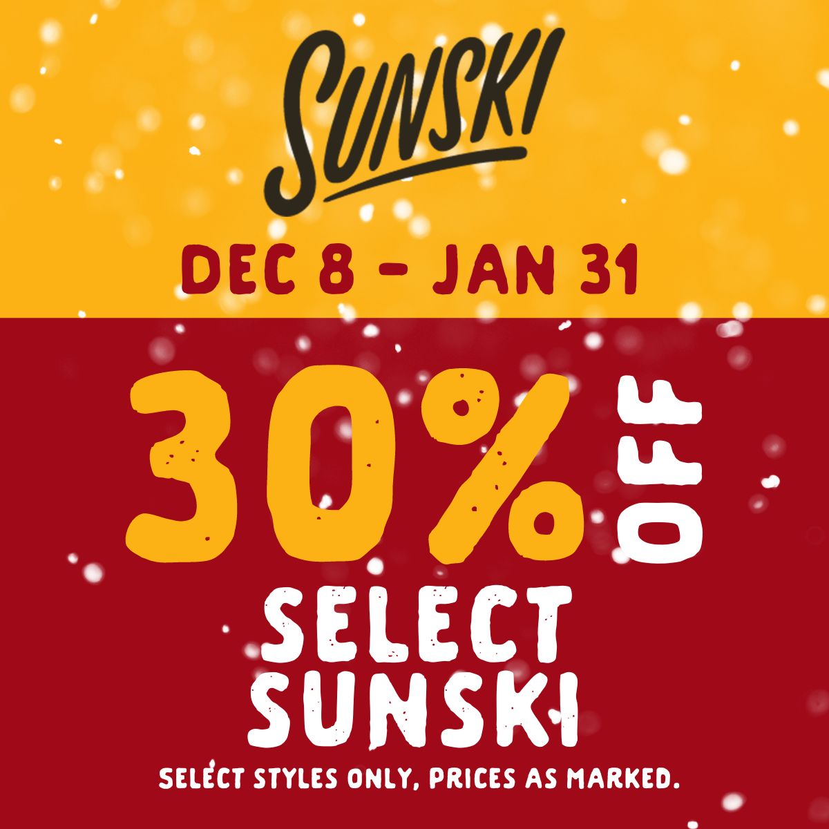30% off select Sunski from December 8 until January 31. Select styles only. Prices as marked.