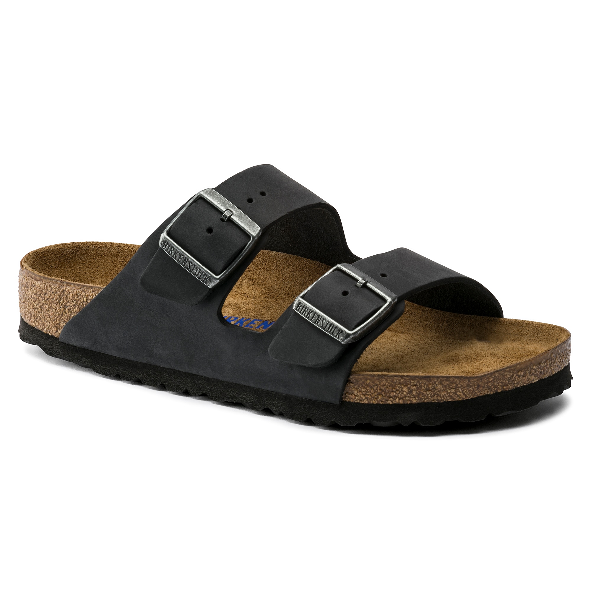Unisex Arizona Soft Footbed Oiled Leather Sandals Black