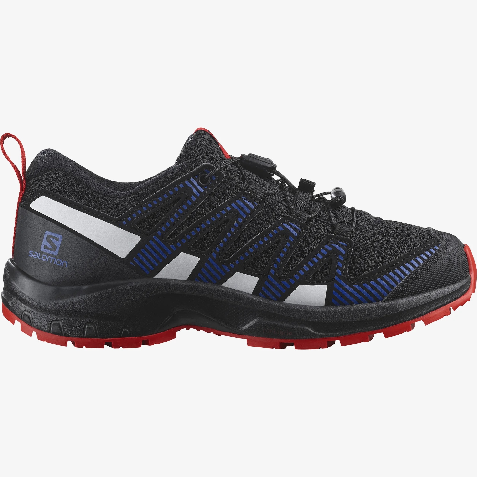 Youth XA Pro V8 Hiking Shoes Black / Lapis Blue / Fiery Red